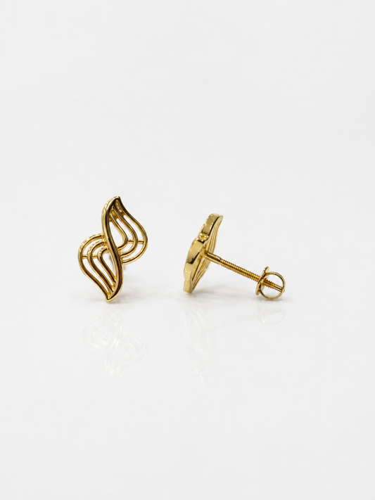 9K Gold Twisted Leaf Designer Stud Earrings