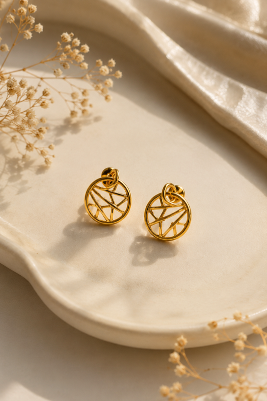 9K Gold Abstract Circle Stud Earrings