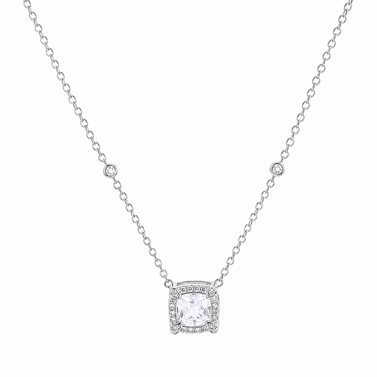 925 Silver Luxury Square Crystal  Necklace
