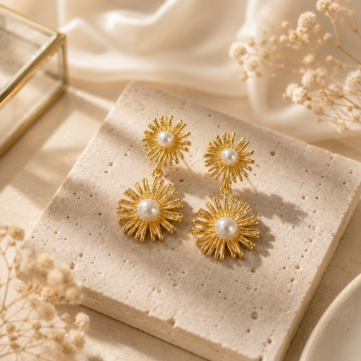 Demi Fine Pearl Sunburst Drop Earrings