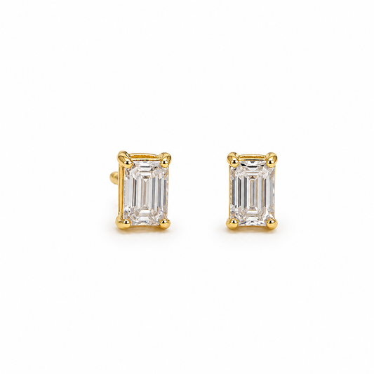 9K Gold Emerald Cut Stud Earrings