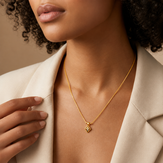 9K Gold Diamond Cut Open Diamond Pendant