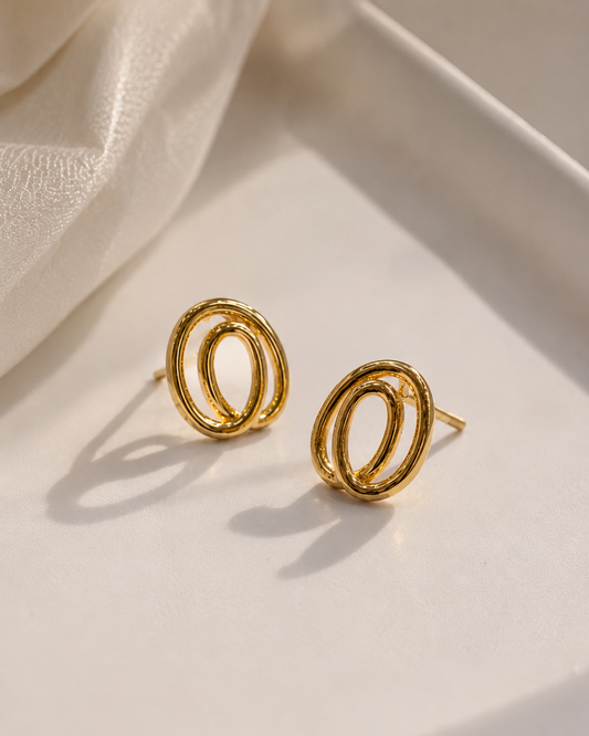 9K Gold Interlocking Oval Stud Earrings