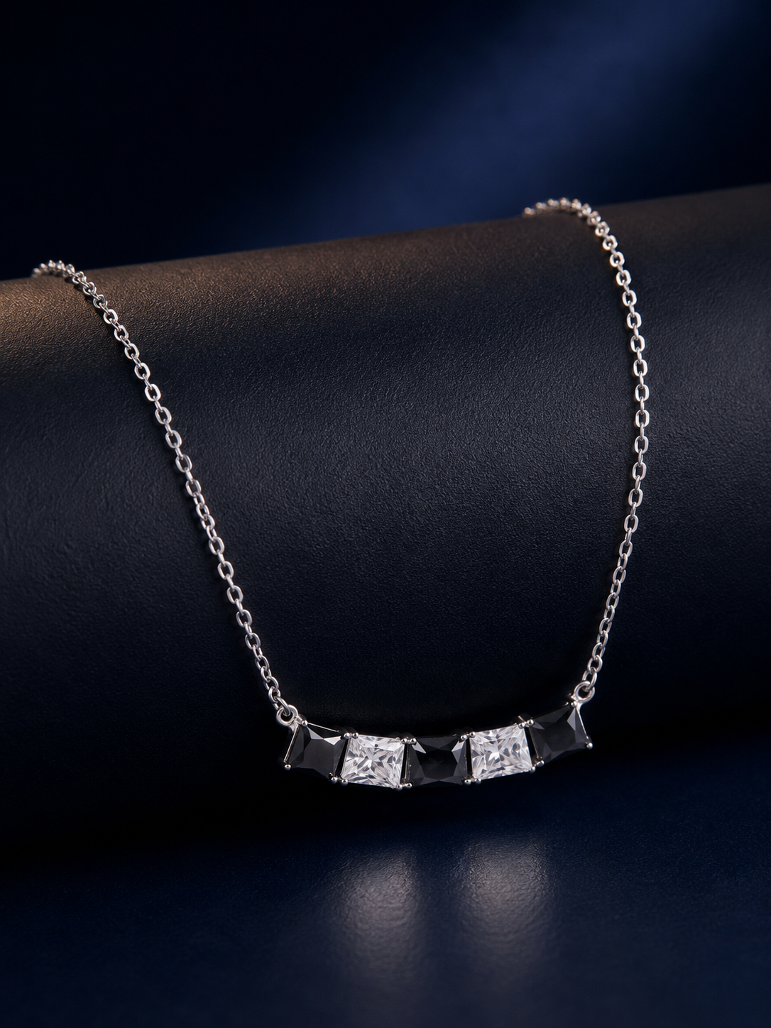 925 Silver Midnight Prism Five-Stone Bar Necklace