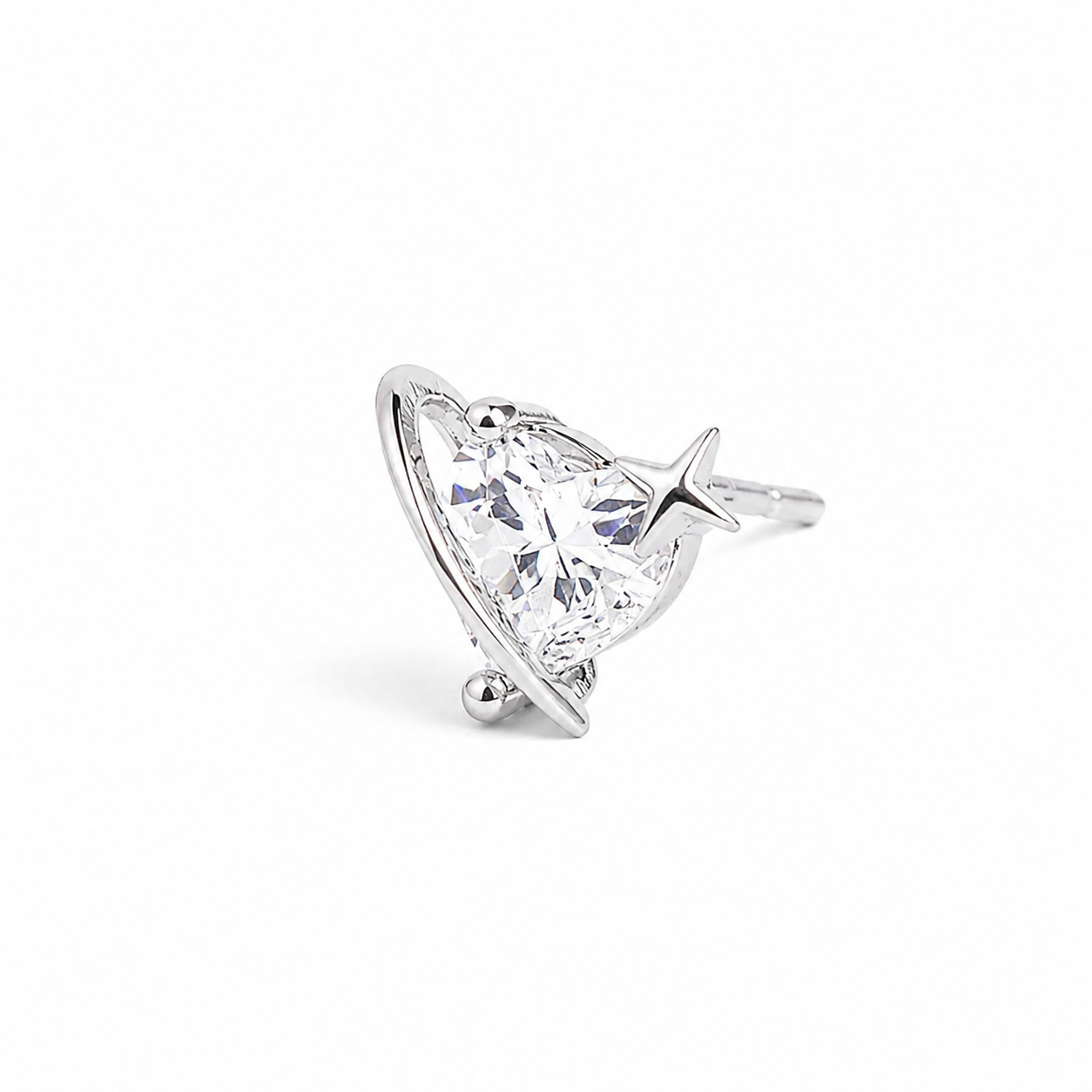 Silver Starry Heart Sparkle Studs