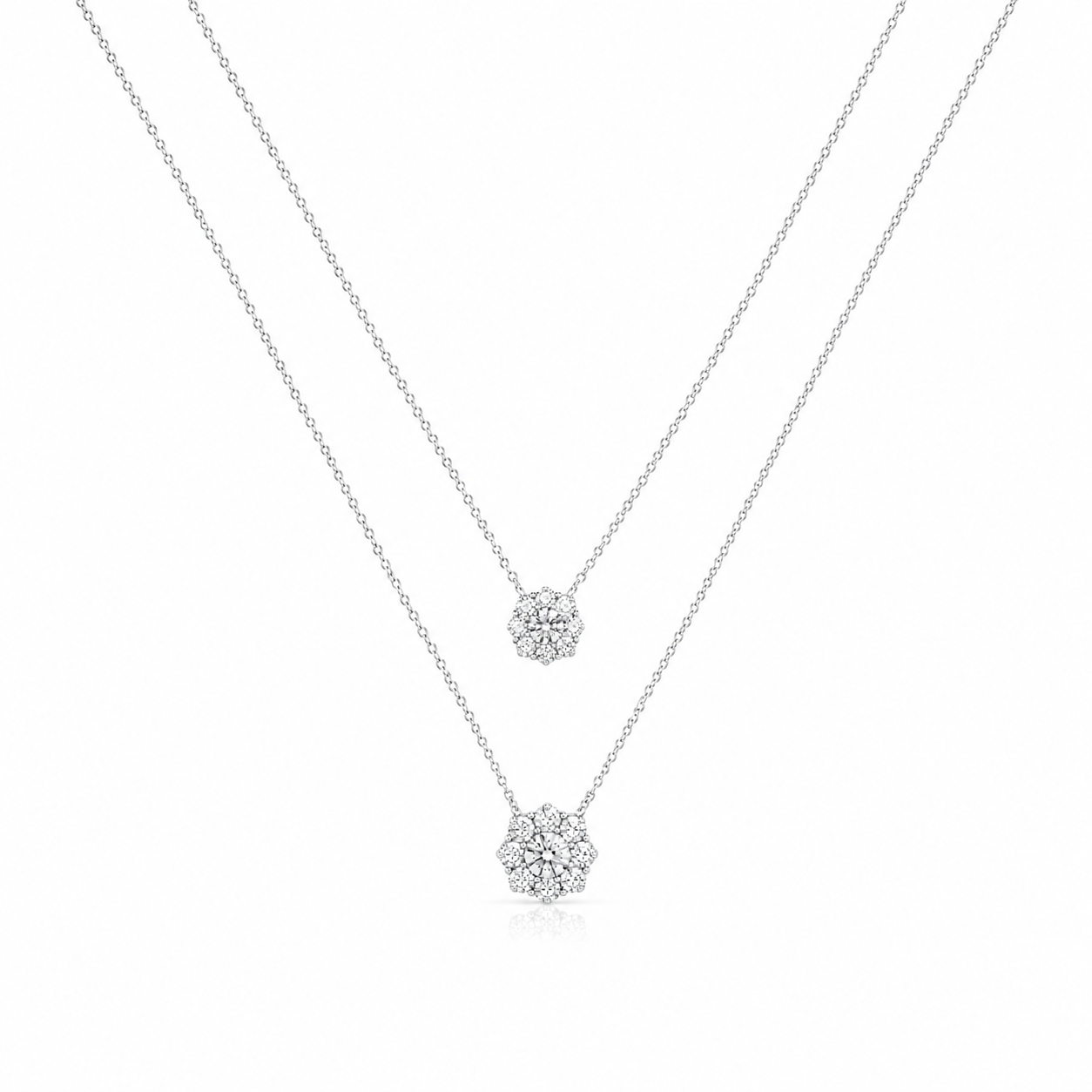Silver Double Layer Floral Necklace