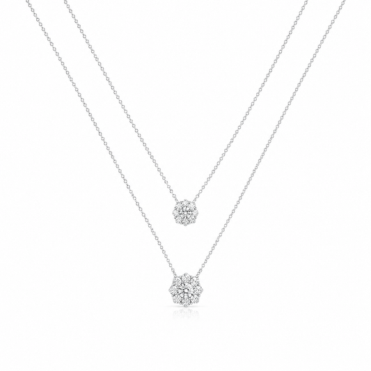 Silver Double Layer Floral Necklace