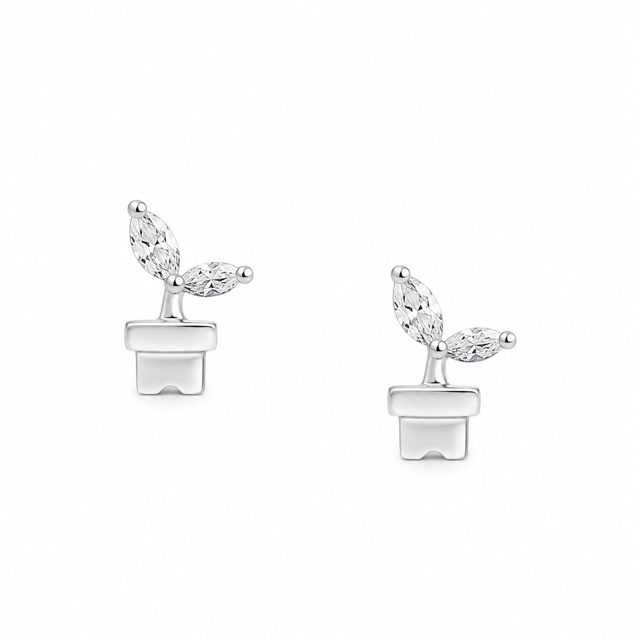Silver Crystal Leaf Pot Studs