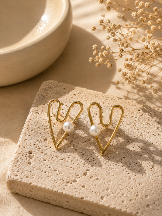 Demi Fine Amour Pearl Heart Outline Earrings