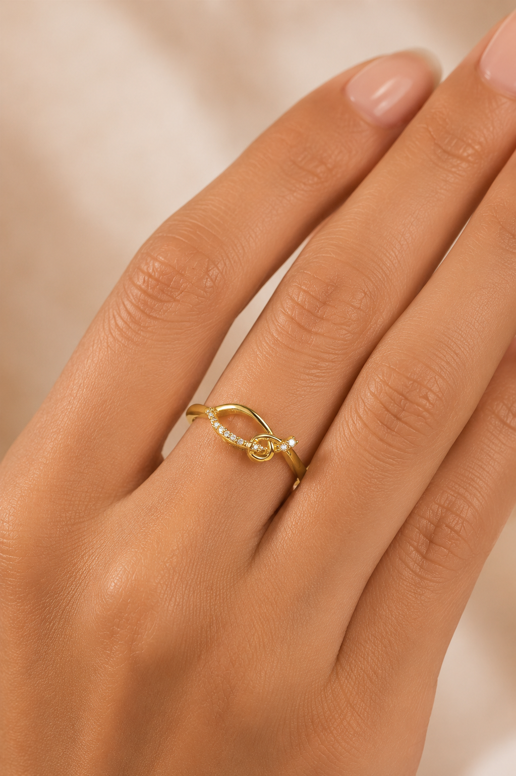 9K Gold Leaf Twist Diamond Ring (Size -12)