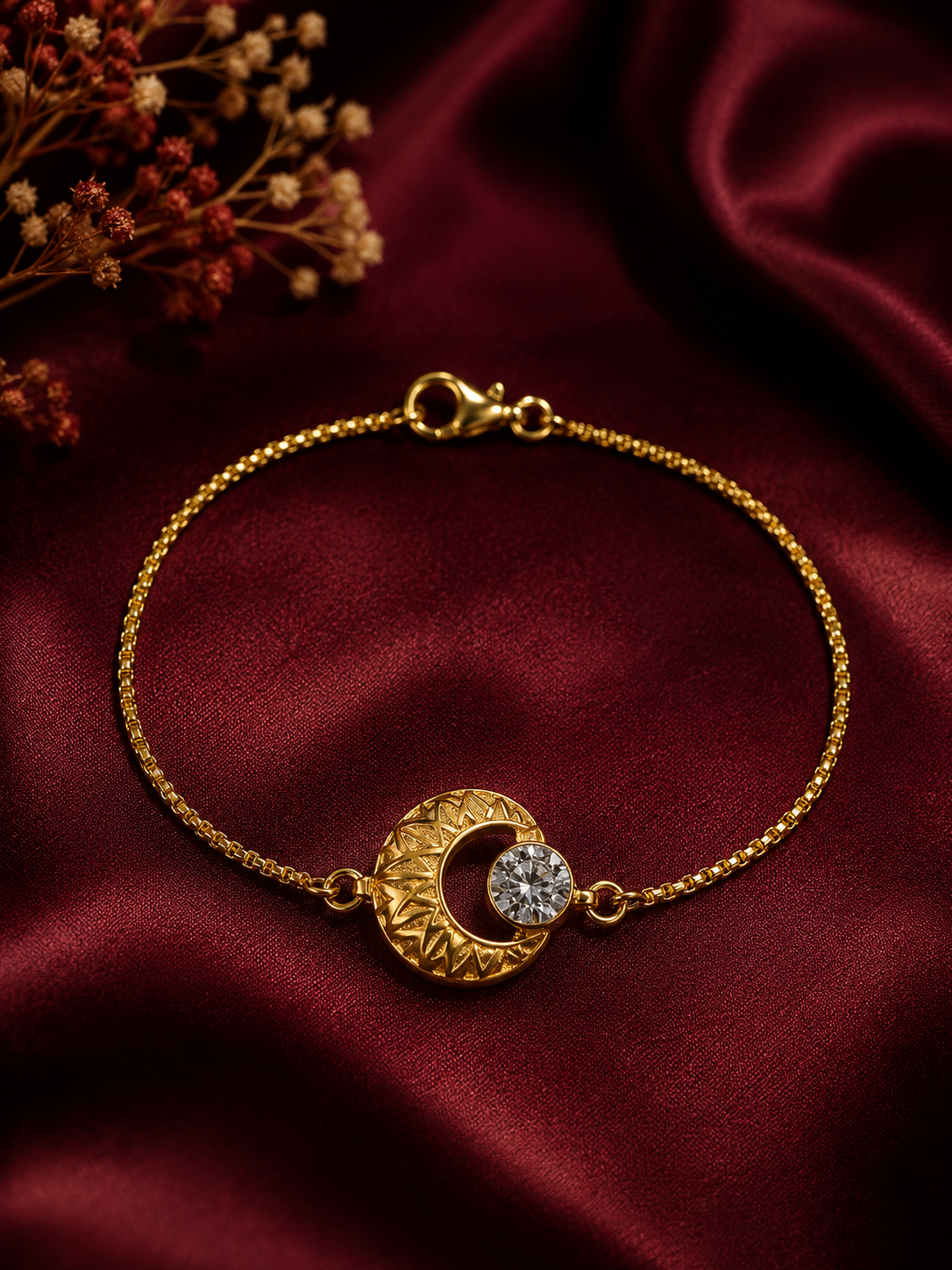9K Gold Crescent Moon Diamond Bracelet