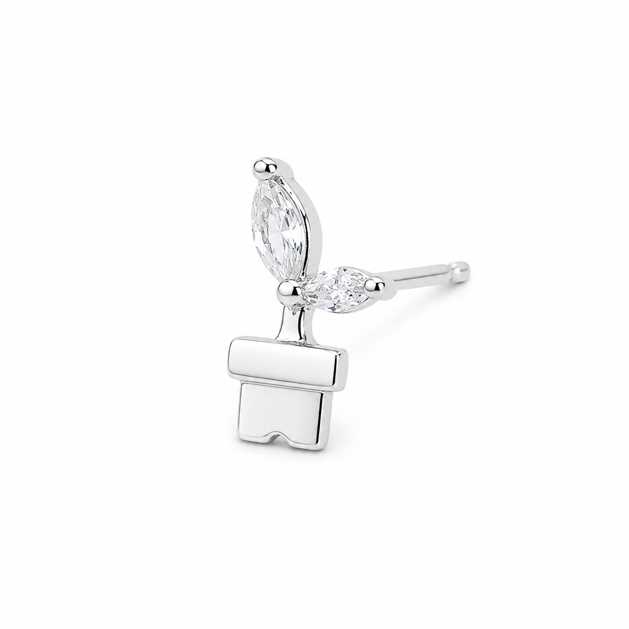 Silver Crystal Leaf Pot Studs