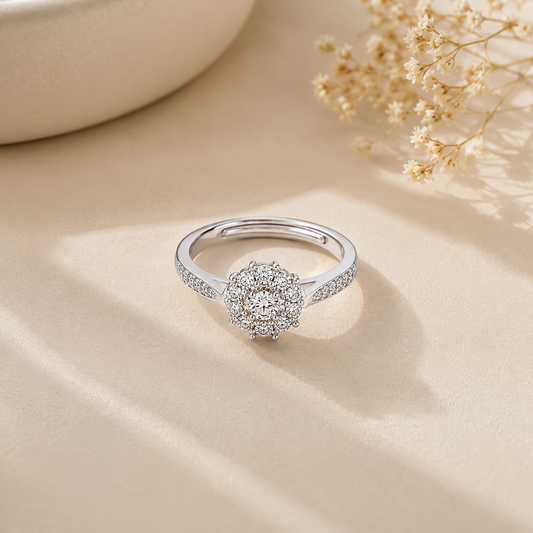 Silver Floral Cluster Adjustable Ring