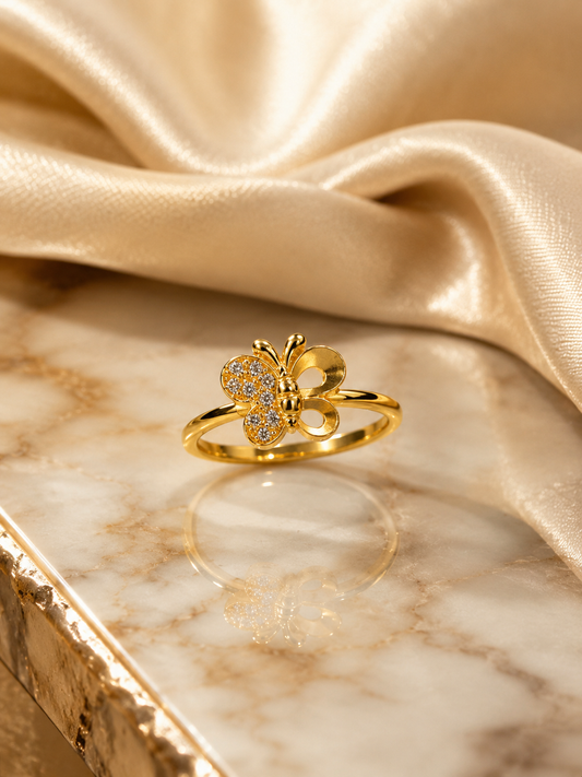 9K Gold Butterfly Diamond Ring (Size - 12)