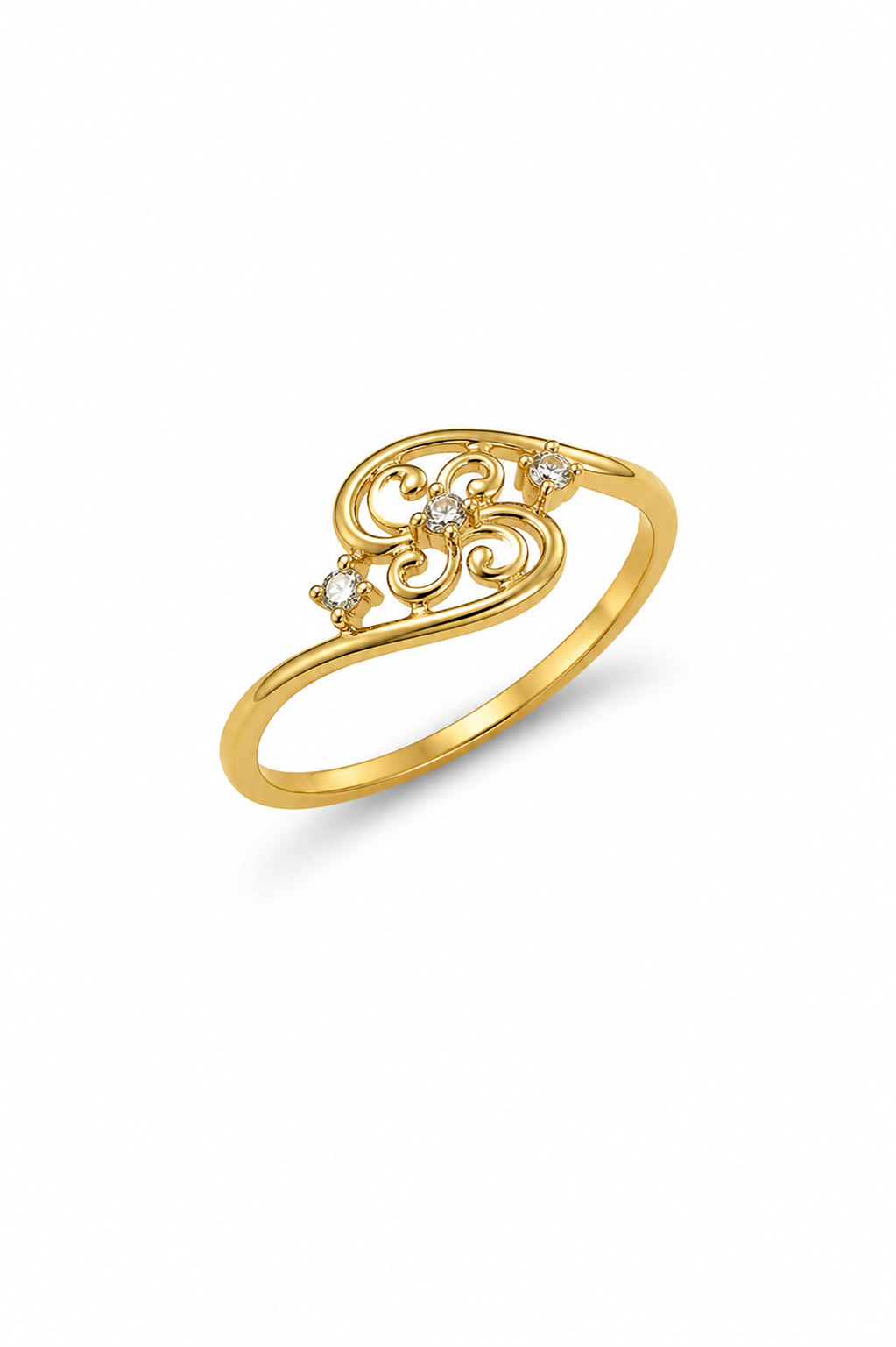 9K Gold Filigree Floral CZ Ring (Size -10)