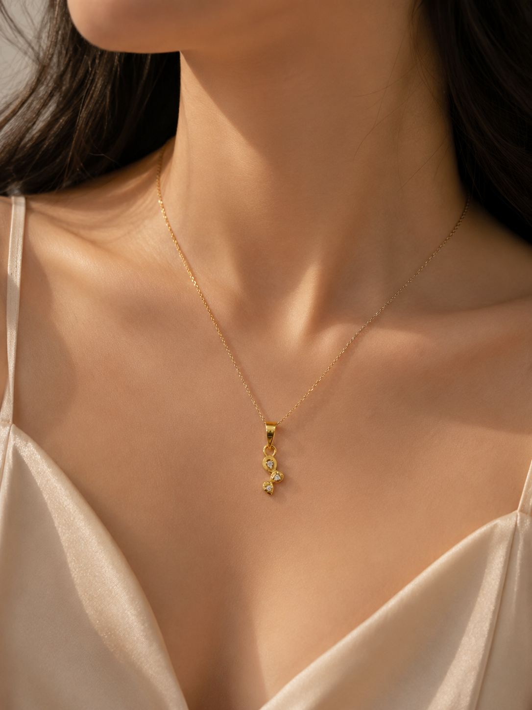 9K Gold Triple Diamond Leaf Pendant
