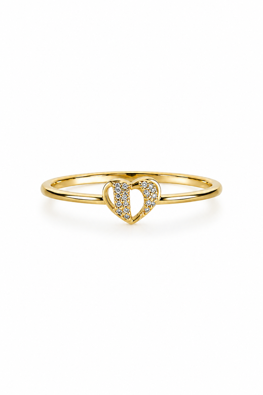 9K Gold Sparkling Heart Ring (Size -11)
