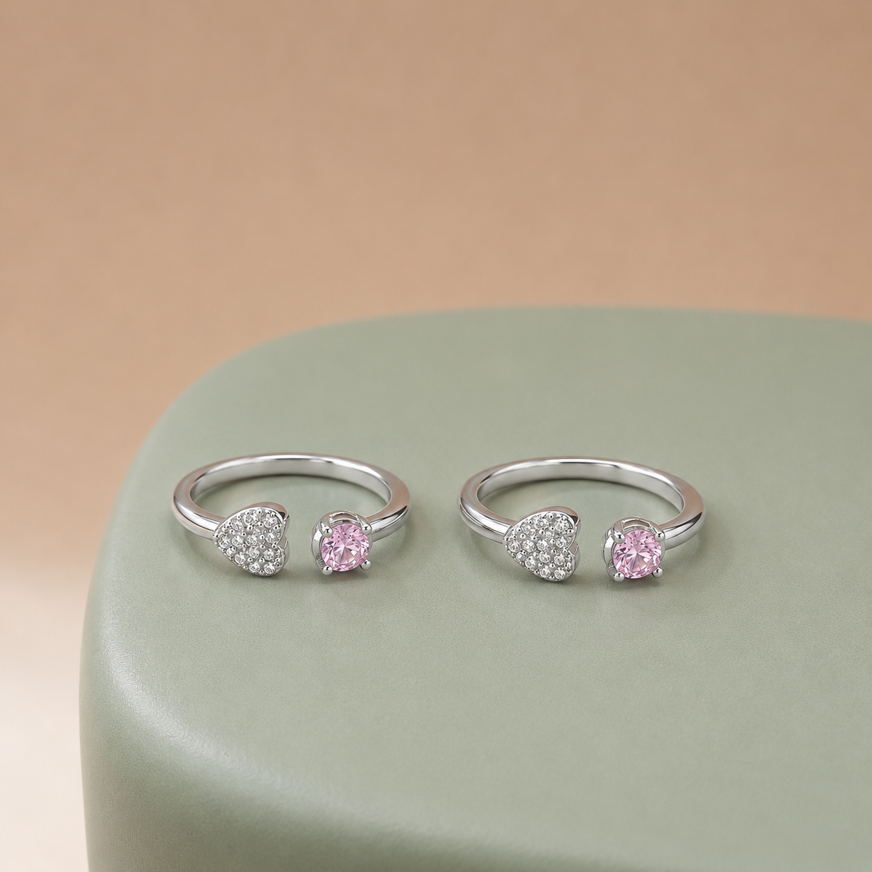 925 Silver Pink Heart Adjustable Toe Ring
