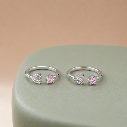 925 Silver Pink Heart Adjustable Toe Ring