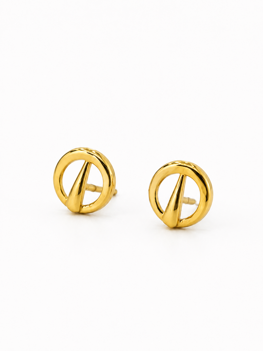 9K Gold Modern Circle Stud Earrings