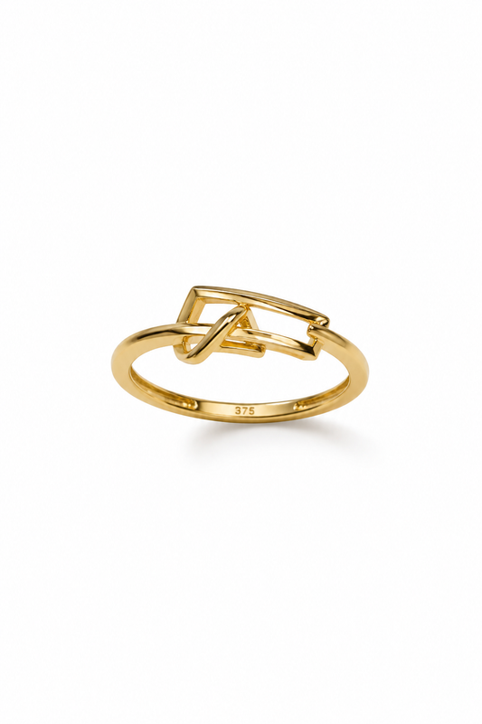 9K Gold Geometric Link Ring (Size - 12)