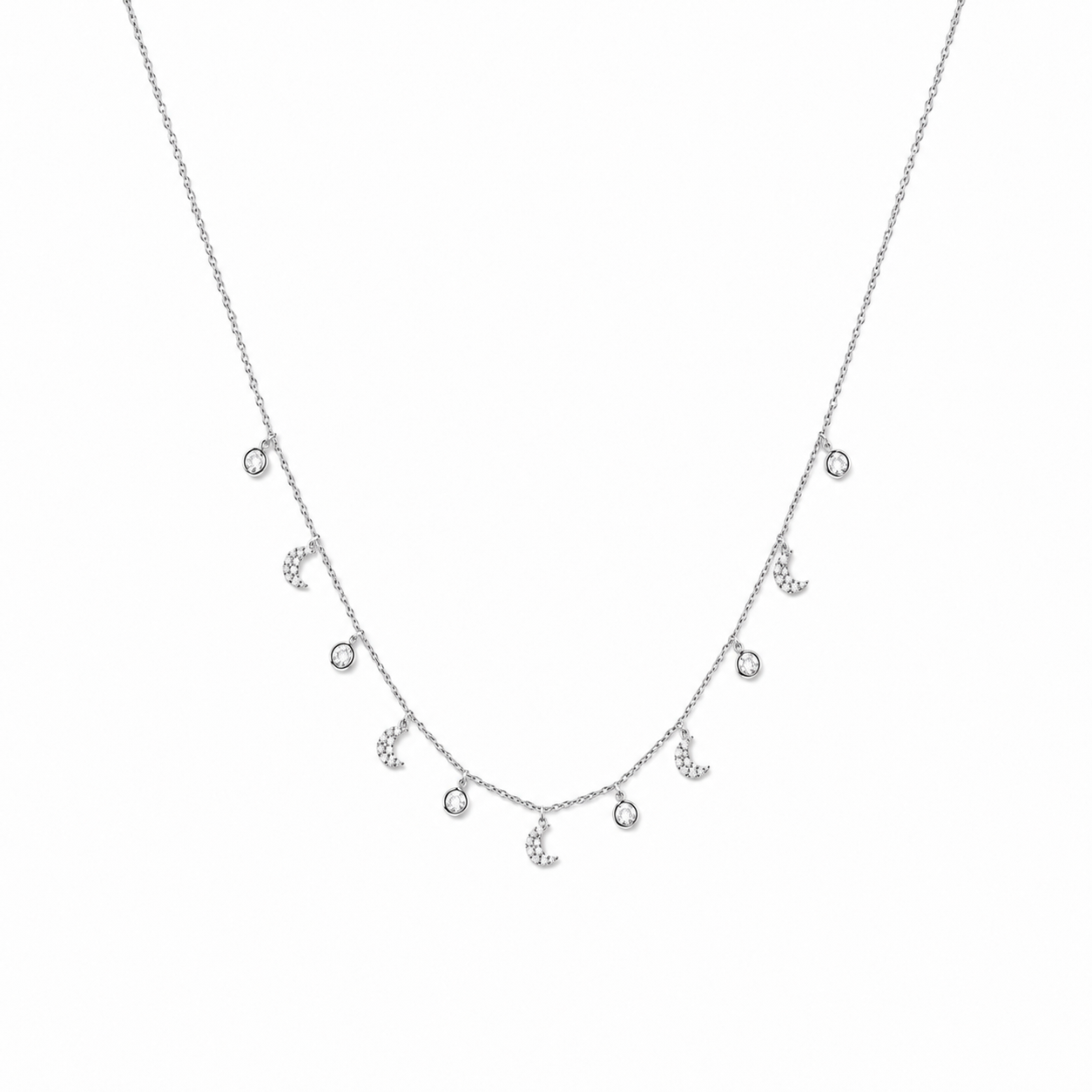 Silver Celestial Moon Charm Necklace