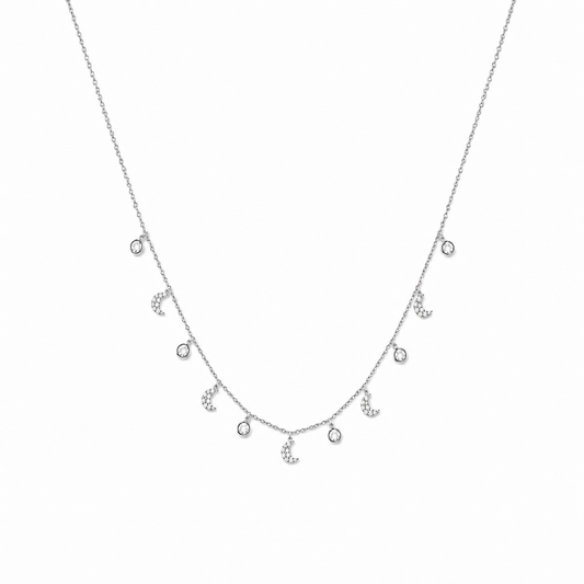 Silver Celestial Moon Charm Necklace