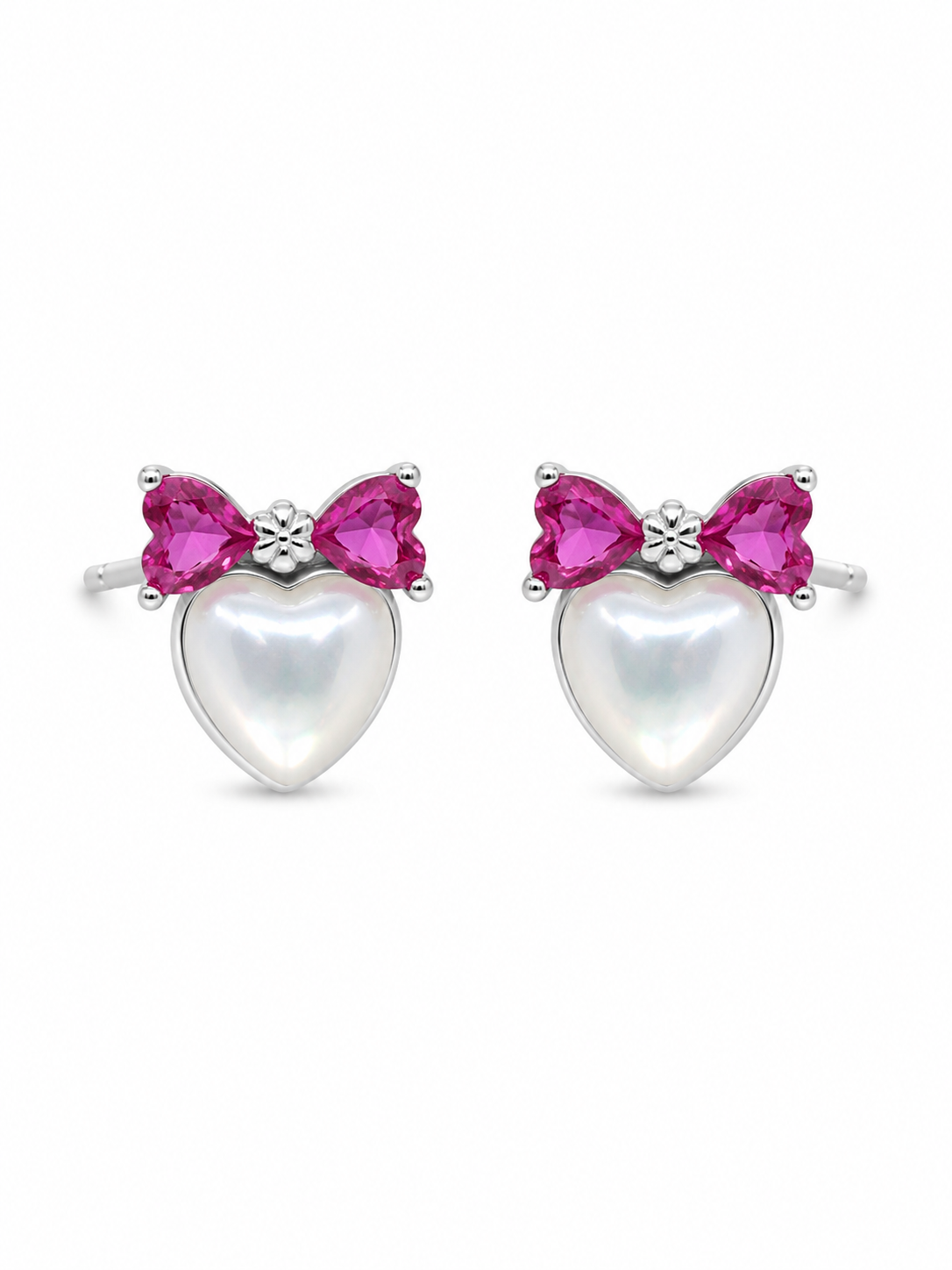 925 Silver Pink Bow Pearl Earrings