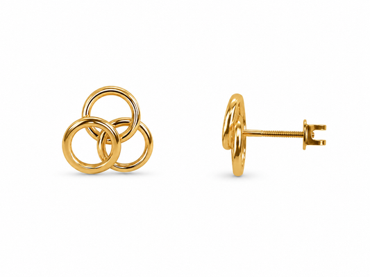 9K Gold Triple Circle Stud Earrings