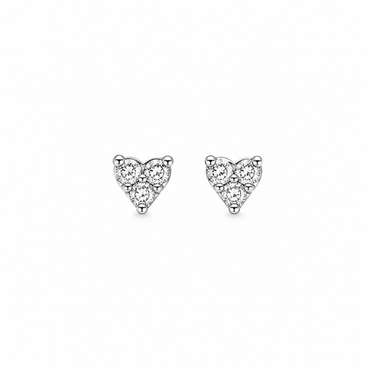 Silver Heart Sparkle Stud Earrings