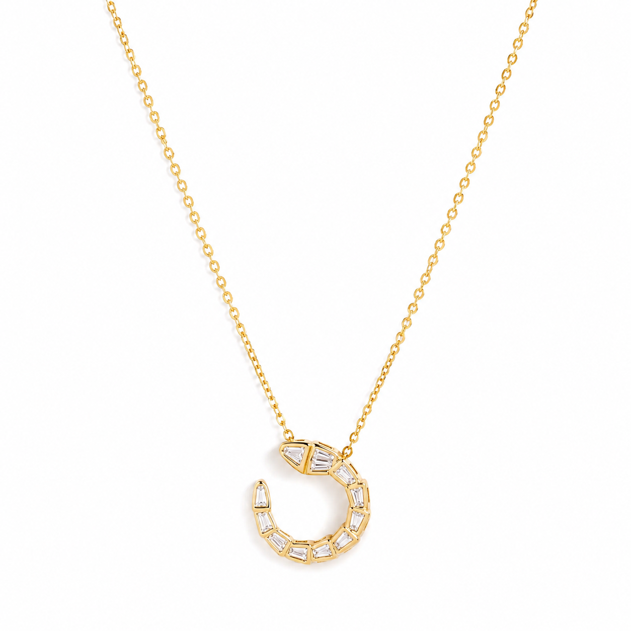 925 Silver Serpent Curve Crystal Gold Necklace