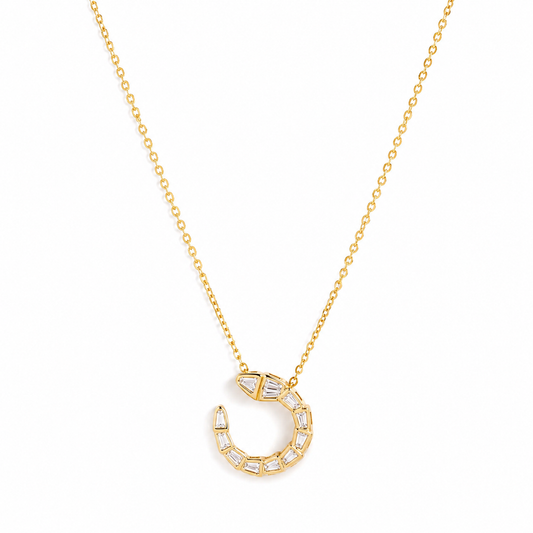 925 Silver Serpent Curve Crystal Gold Necklace