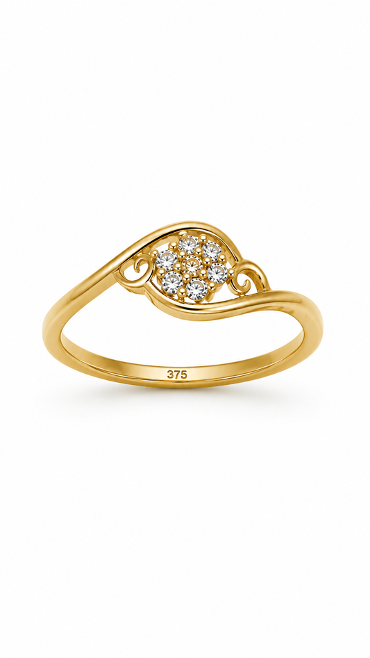 9K Gold Sparkling Motif Ring (Size - 11)