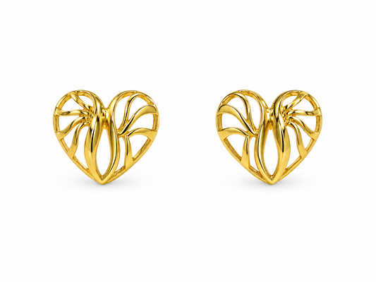 9K Gold Abstract Heart Stud Earrings