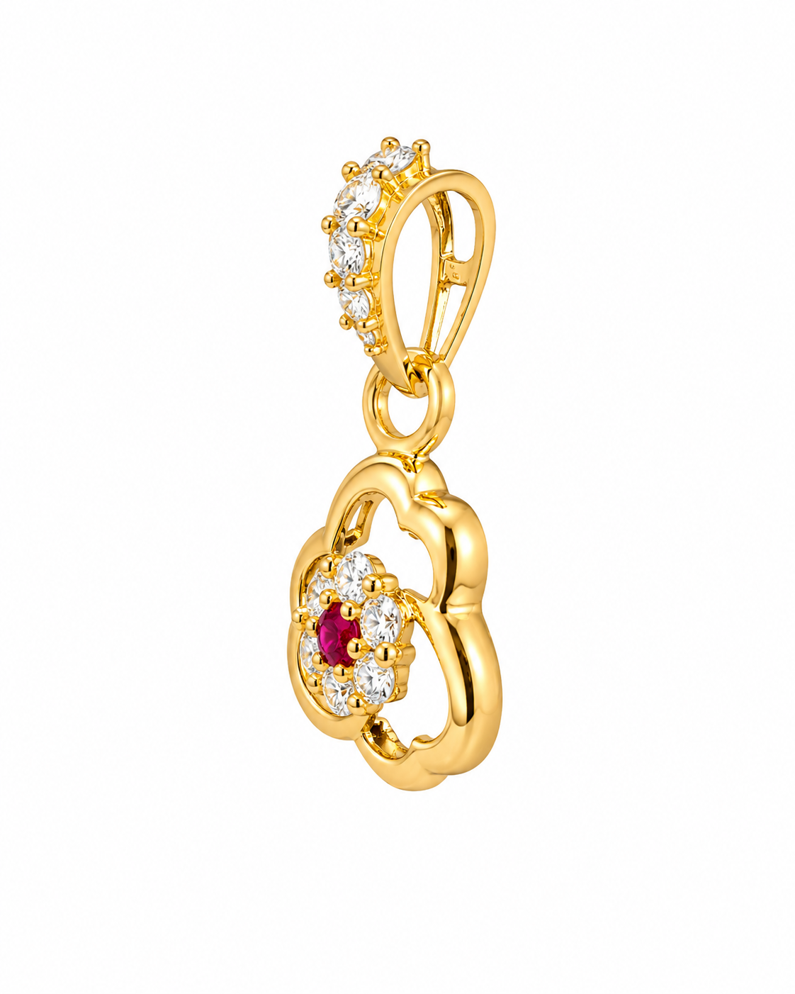 9K Gold Floral Ruby Crystal Pendant