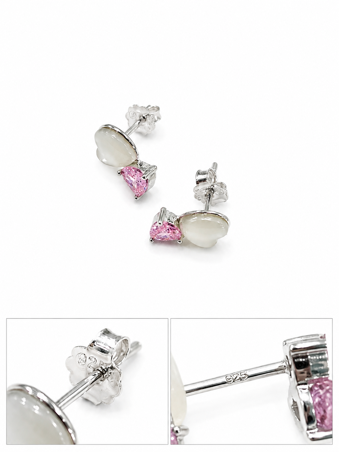 925 Silver Blush Heart Duo Studs