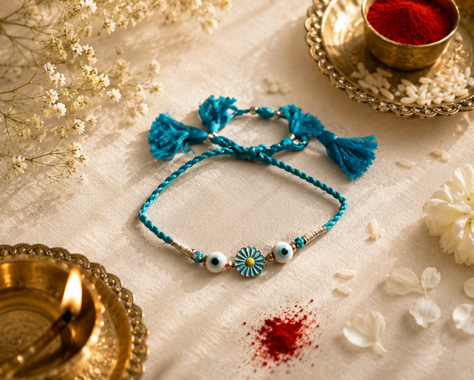 Blue Flower Evil Eye Rakhi
