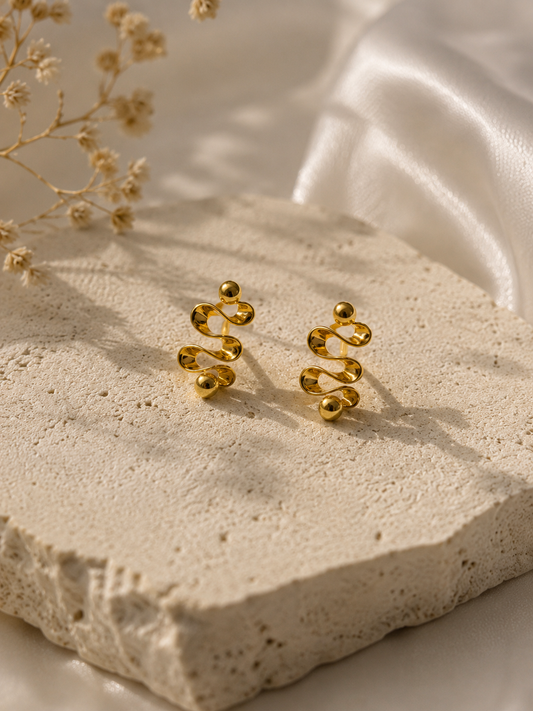 9K Gold Wave Drop Earrings