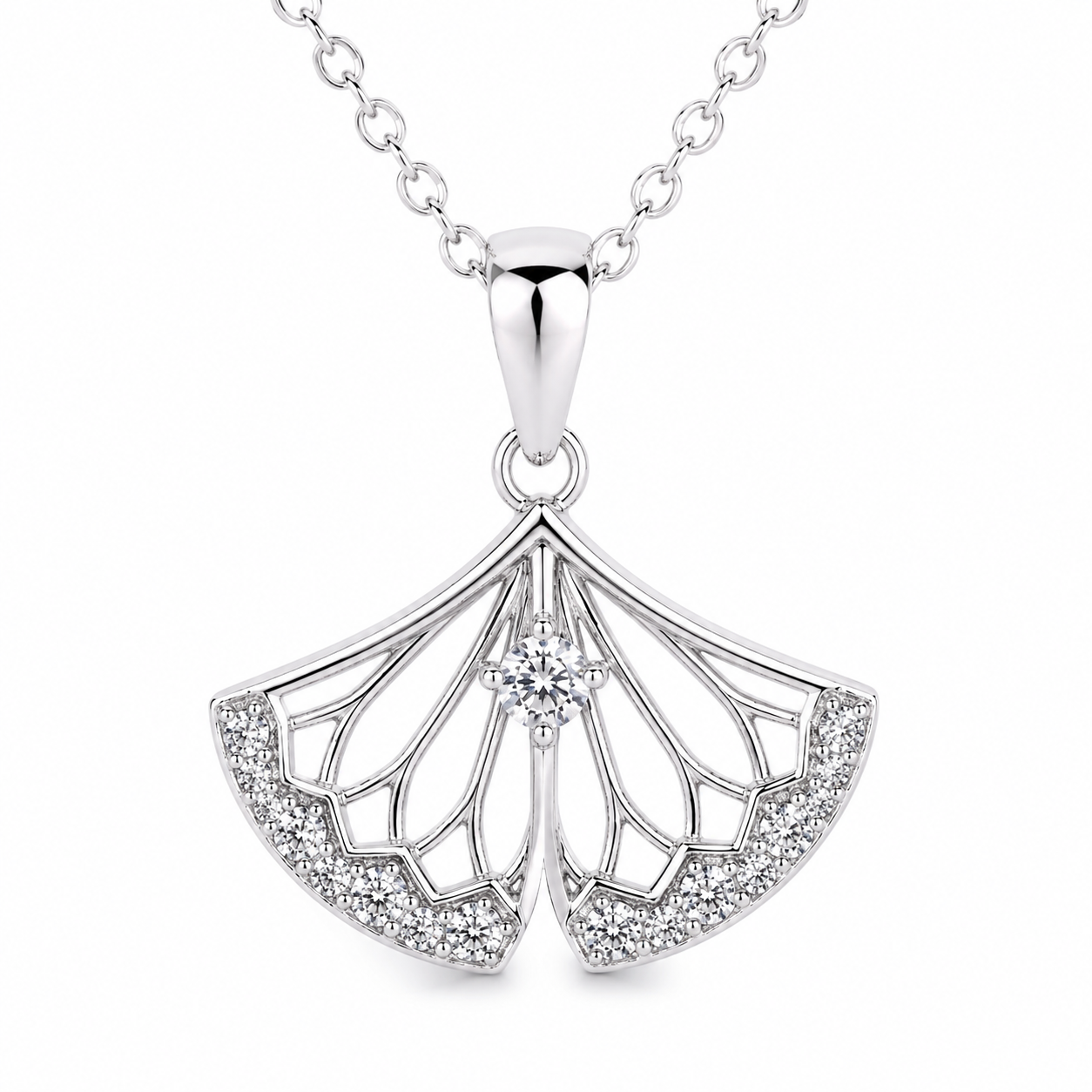 Silver Grace Fan Shaped Halo Necklace