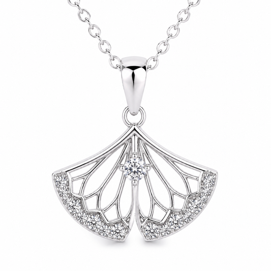 Silver Grace Fan Shaped Halo Necklace