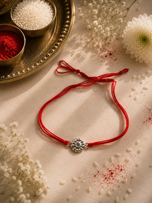 Elegant Red Thread Floral Rakhi