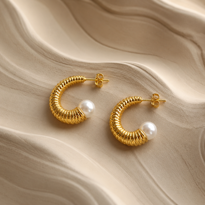forME by MINOUS Ribbed Pearl Hoop Earrings
