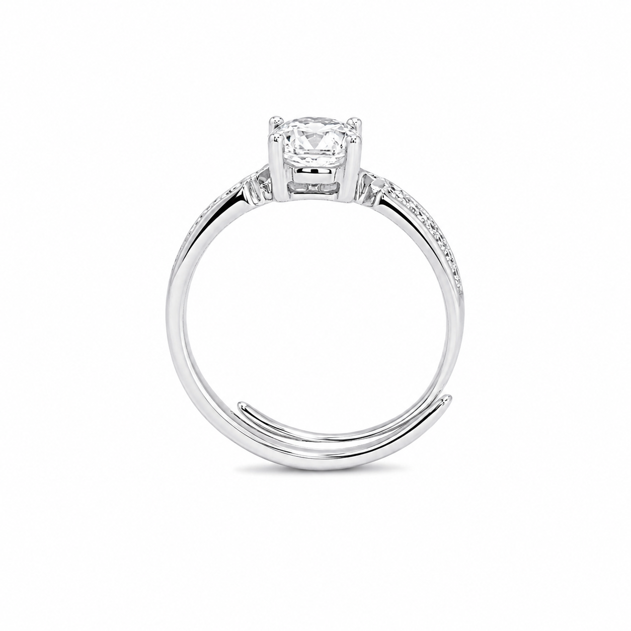 Silver Sparkling Cushion  Adjustable Ring