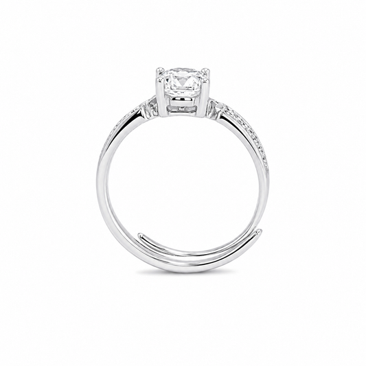 Silver Sparkling Cushion  Adjustable Ring