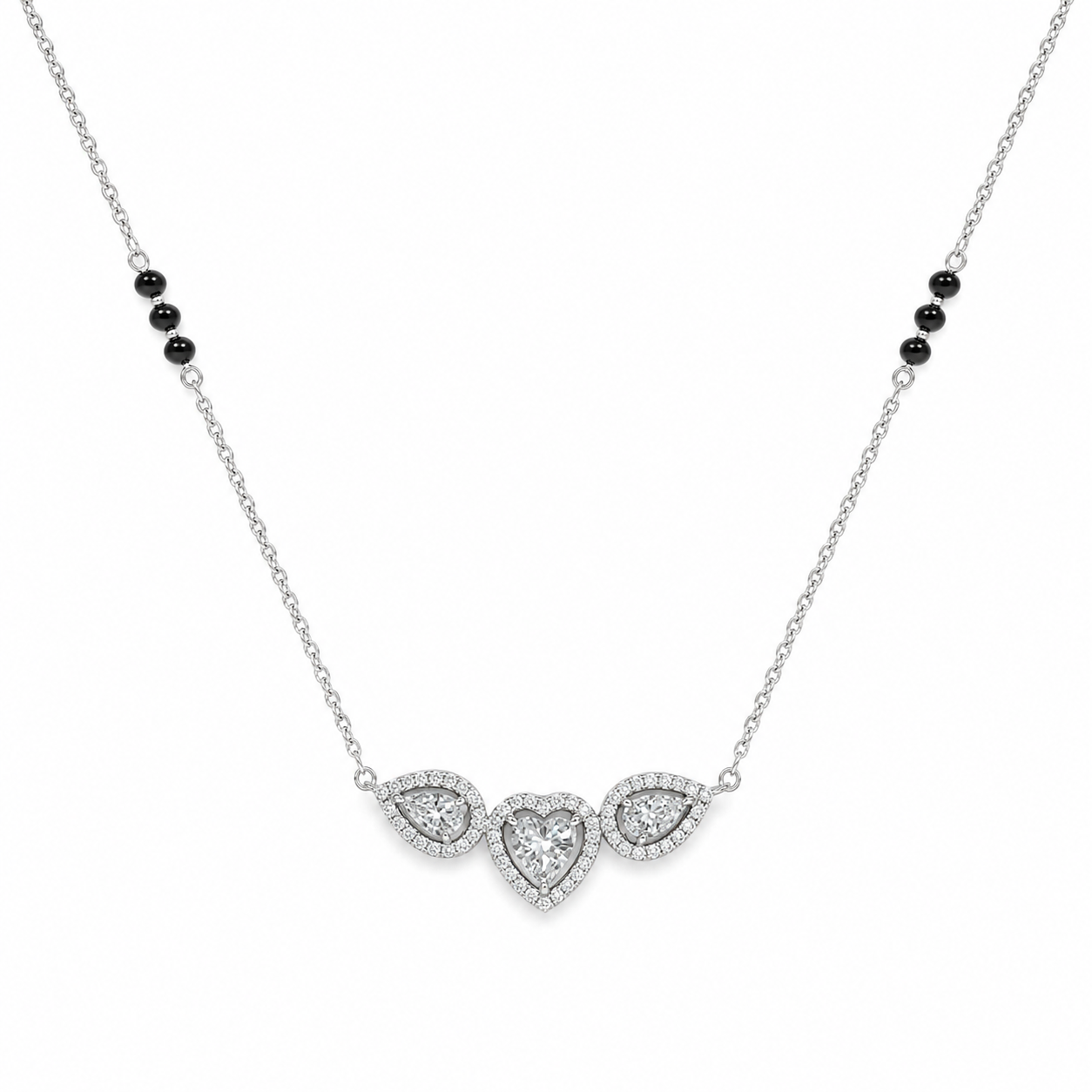 Silver Triple Heart Halo Mangalsutra
