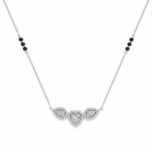 Silver Triple Heart Halo Mangalsutra