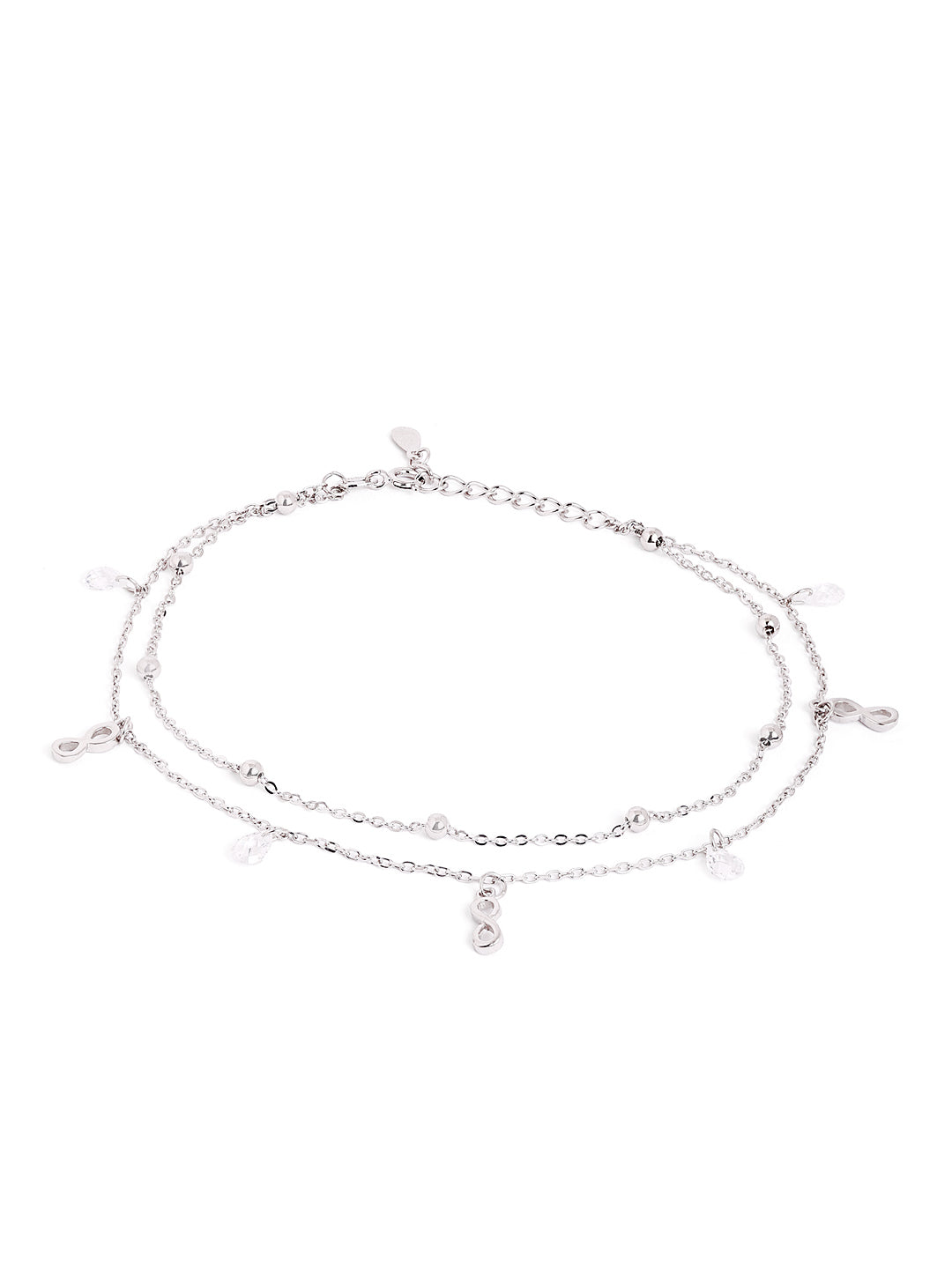925 sterling silver double layered anklet for women with adjustable chain, and elegant design