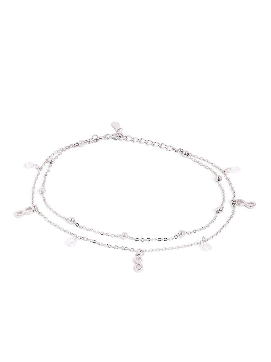 925 sterling silver double layered anklet for women with adjustable chain, and elegant design