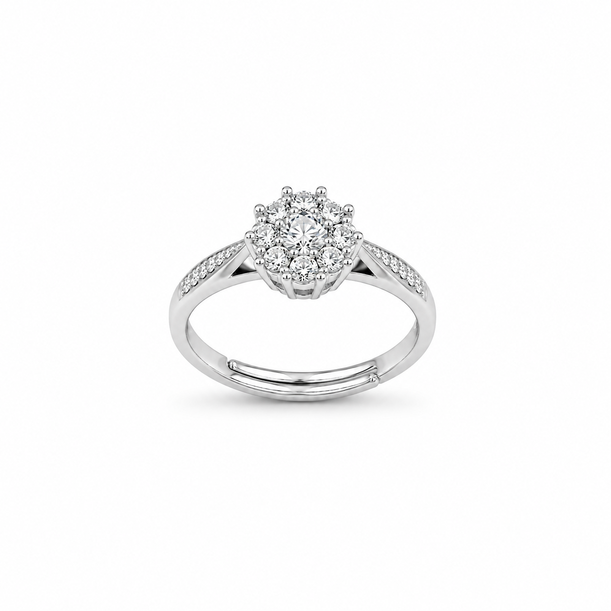 Silver Floral Cluster Adjustable Ring