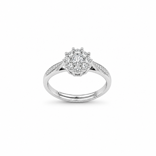 Silver Floral Cluster Adjustable Ring